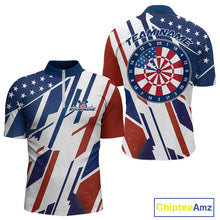 Load image into Gallery viewer, Custom Red, White And Blue Patriotic Dart Jerseys, US Flag Dart Team Men Quarter-Zip Shirt IPHW9694
