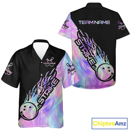 Strike Bowling Hawaiian Shirts For Men, Custom Hologram Bowling Team Shirts Bowler Outfit IPHW5242
