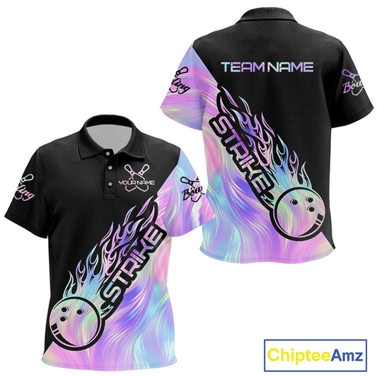 Strike Bowling Polo Shirts For Kid, Custom Hologram Bowling Team Shirts Bowler Outfit IPHW5242