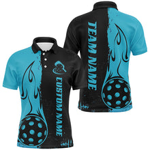 Load image into Gallery viewer, Black And Blue Custom Flame Pickleball Shirts For Men, Pickleball Team Shirt Pickleball Outfit IPHW7456
