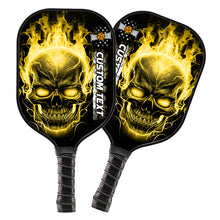 Load image into Gallery viewer, Custom Yellow Flame Skull Pickleball Paddle Halloween Pickleball Gifts, Patriotic Pickleball Paddles IPHW7468