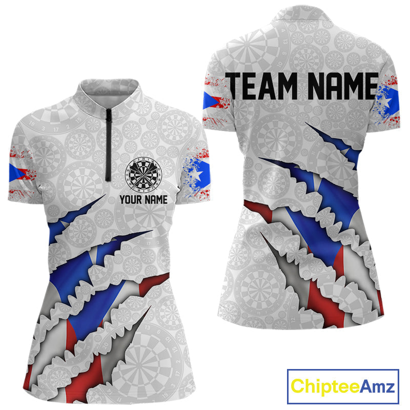 Custom Puerto Rico Flag Dart Team Quarter-Zip Shirt For Women, Puerto Rico Dart Jerseys IPHW10021