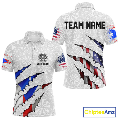 Custom Puerto Rico American Flag Dart Team Polo Shirt For Men, Patriotic Dart Jerseys IPHW10022