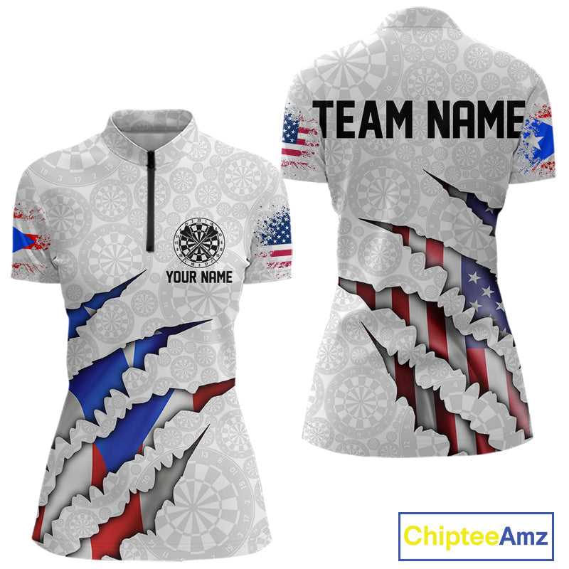 Custom Puerto Rico American Flag Dart Women Quarter-Zip Shirt, Patriotic Dart Jerseys IPHW10022