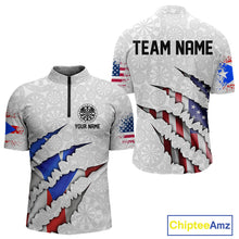Load image into Gallery viewer, Custom Puerto Rico American Flag Dart Team Quarter-Zip Shirt For Men, Patriotic Dart Jerseys IPHW10022