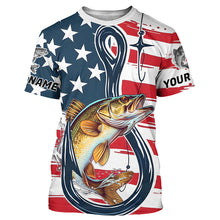 Load image into Gallery viewer, Us Flag Fish Hook Custom Patriotic Walleye Long Sleeve Fishing Shirts, Walleye Fishing Jerseys IPHW7957