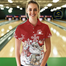 Load image into Gallery viewer, Custom Funny Santa Claus Christmas Bowling Women Polo Shirts, Xmas Bowling Team Shirt IPHW10108