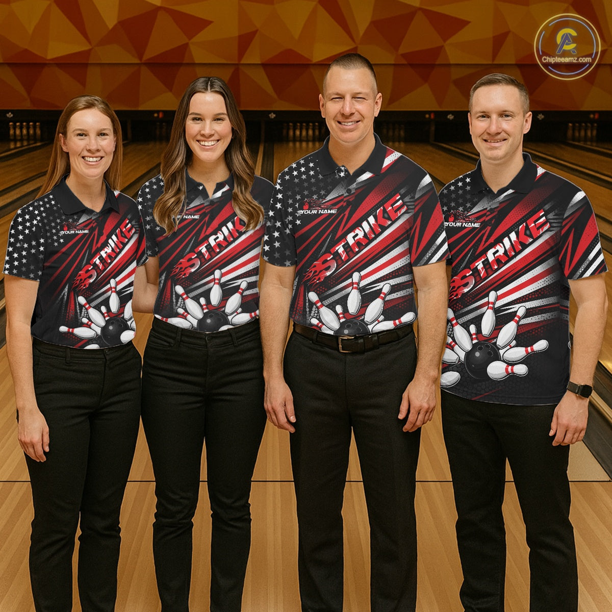 Custom Black And Red US Flag Patriotic Strike Bowling Team Shirt, Freedom Bowling League Shirt Bowler Jerseys IPHW10457