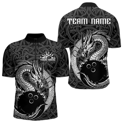 Custom Viking Dragon Bowling Quarter-Zip Team Shirts For Men, Celtic Bowling Shirt IPHW8584
