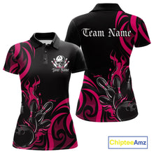 Load image into Gallery viewer, Custom Black And Pink Tribal Flame Bowling Women Shirts, Bowling League Shirt Team Jerseys IPHW10737