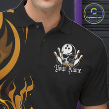 Load image into Gallery viewer, Custom Black And Yellow Tribal Flame Bowling Men Shirt, Bowling League Shirt Team Jerseys IPHW10739