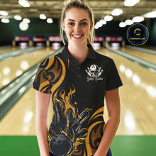 Load image into Gallery viewer, Custom Black And Yellow Tribal Flame Bowling Women Shirt, Bowling League Shirt Team Jerseys IPHW10739