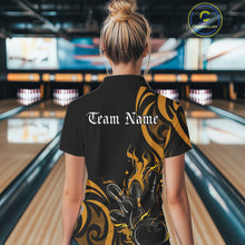 Load image into Gallery viewer, Custom Black And Yellow Tribal Flame Bowling Women Shirt, Bowling League Shirt Team Jerseys IPHW10739