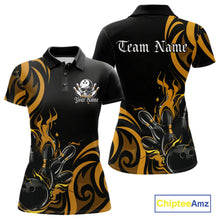 Load image into Gallery viewer, Custom Black And Yellow Tribal Flame Bowling Women Shirt, Bowling League Shirt Team Jerseys IPHW10739