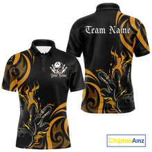 Load image into Gallery viewer, Custom Black And Yellow Tribal Flame Bowling Men Shirt, Bowling League Shirt Team Jerseys IPHW10739