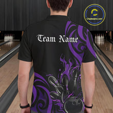 Load image into Gallery viewer, Custom Black And Purple Tribal Flame Bowling Men Shirt, Bowling League Shirt Team Jerseys IPHW10741