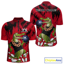 Load image into Gallery viewer, Red Custom Funny Alligator Bowling Men Quarter-Zip Shirt, Bowling Team Jerseys Bowler Outfit IPHW10772