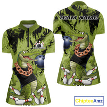 Load image into Gallery viewer, Green Custom Funny Alligator Bowling Women Shirt, Bowling Team Jerseys Bowler Outfit IPHW10774