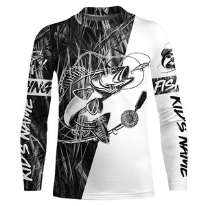 Walleye Fishing Gray Camo Custom Long Sleeve Fishing Shirts, Walleye Tournament Fishing Jerseys IPHW6061