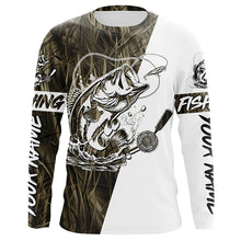 Load image into Gallery viewer, Custom Bass Fishing Tattoo Grass Camo Long Sleeve Tournament Fishing Shirts, Bass Fishing Jerseys IPHW6077