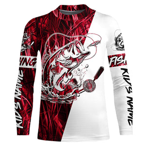 Custom Bass Fishing Tattoo Red Camo Long Sleeve Tournament Fishing Shirts, Bass Fishing Jerseys IPHW6079