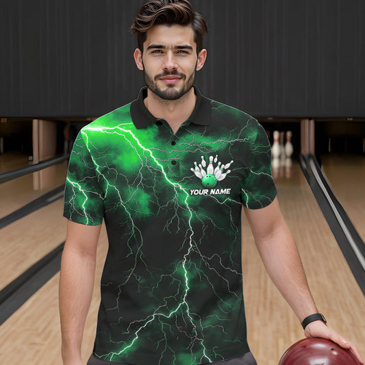 Green Thunder Lightning Custom Cobra Snake Bowling Polo Shirts For Men, Bowling Team Shirt IPHW8896