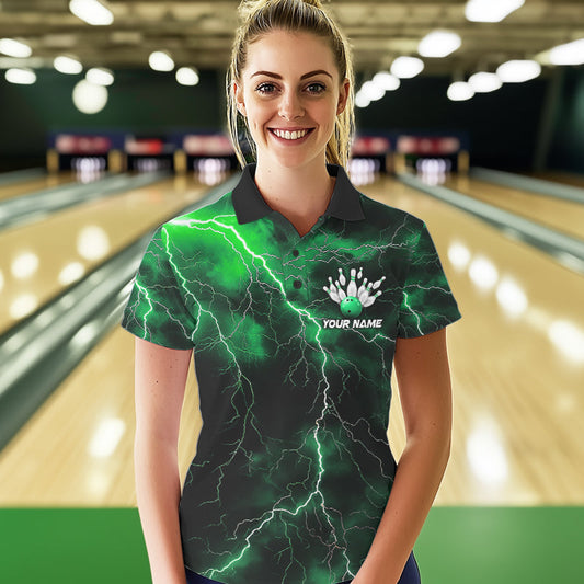 Green Thunder Lightning Custom Cobra Snake Bowling Polo Shirt For Women, Bowling Team Shirt IPHW8896