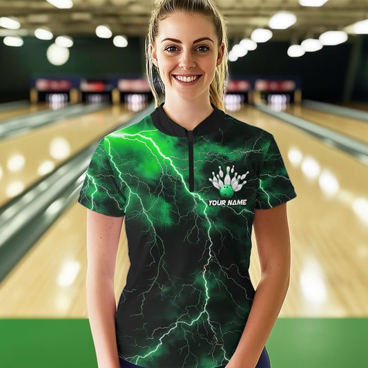 Green Thunder Lightning Custom Cobra Snake Bowling Women Quarter-Zip Shirts Team Uniform IPHW8896