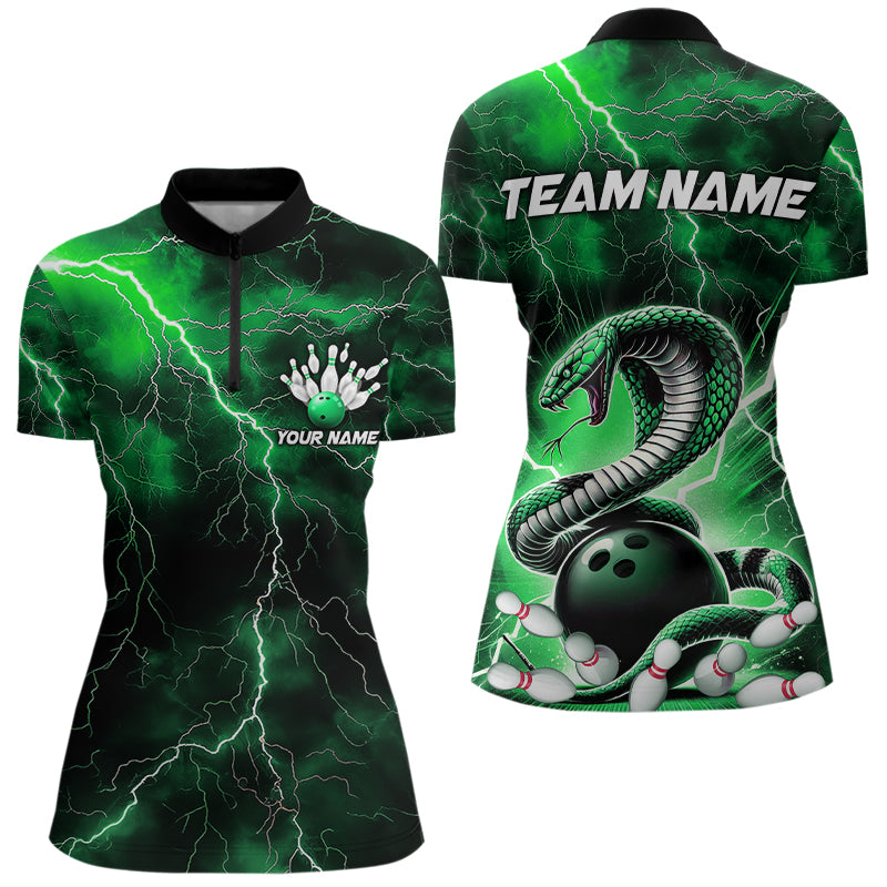 Green Thunder Lightning Custom Cobra Snake Bowling Women Quarter-Zip Shirts Team Uniform IPHW8896