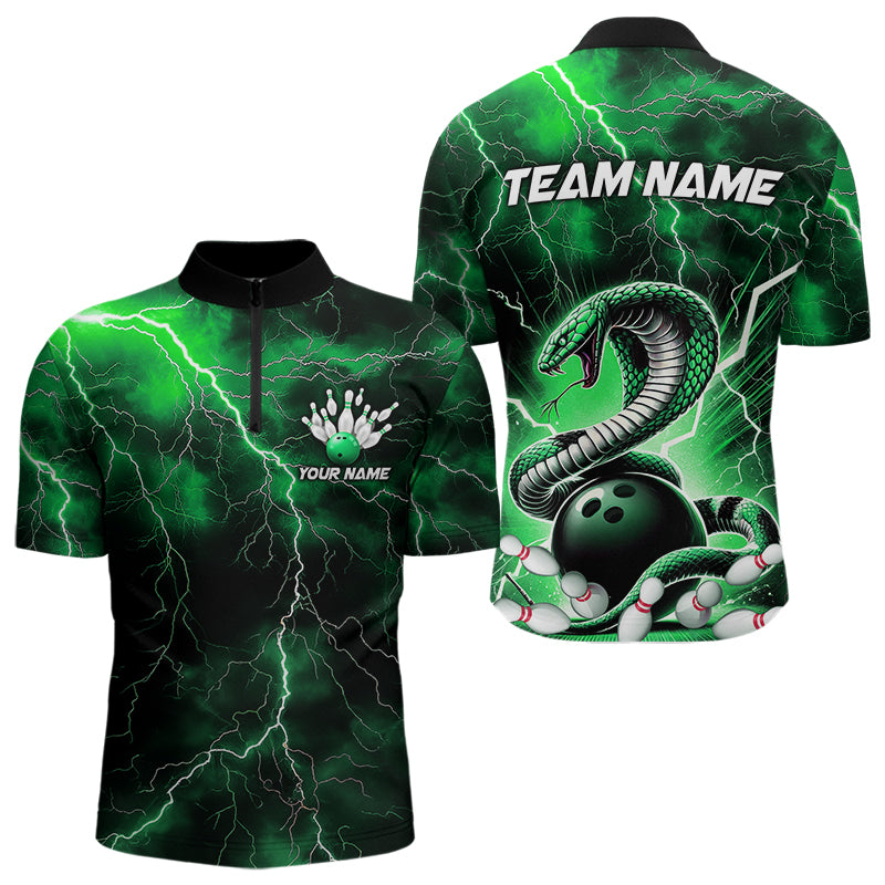 Green Thunder Lightning Custom Cobra Snake Bowling Quarter-Zip Shirts For Men, Bowling Team Shirt IPHW8896