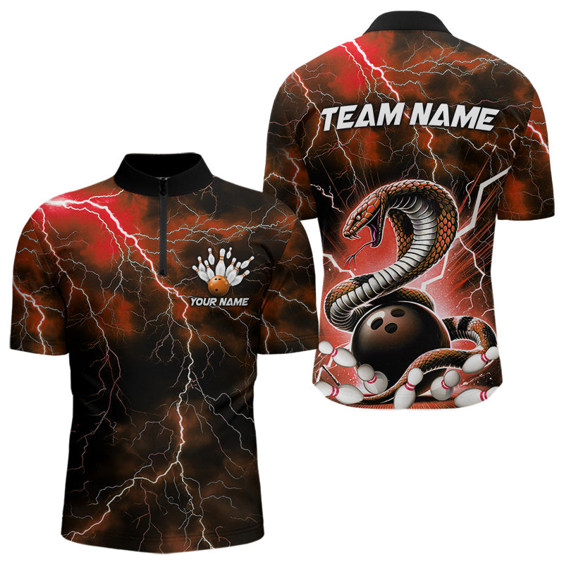Orange Thunder Lightning Custom Cobra Snake Bowling Quarter-Zip Shirts For Men, Bowling Team Shirt IPHW8897