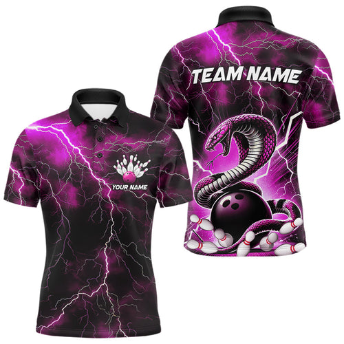 Pink Thunder Lightning Custom Cobra Snake Bowling Polo Shirts For Men, Bowling Team Shirt IPHW8899