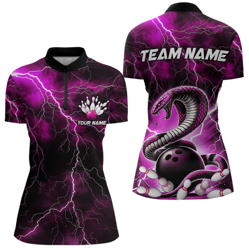 Pink Thunder Lightning Custom Cobra Snake Bowling Women Quarter-Zip Shirts, Team Shirt IPHW8899