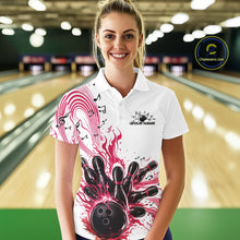 Load image into Gallery viewer, Custom Pink Music Flame Bowling Women Polo Shirt, Bowling League Shirt Bowler Jerseys IPHW10993
