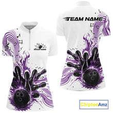 Load image into Gallery viewer, Custom Purple Music Flame Bowling Women Quarter-Zip Shirt, Bowling League Shirt IPHW10995