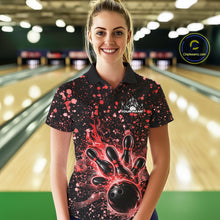 Load image into Gallery viewer, Custom Red Splatter Music Flame Bowling Women Polo Shirt, Music Bowling Jerseys IPHW11003