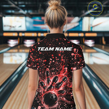 Load image into Gallery viewer, Custom Red Splatter Music Flame Bowling Women Polo Shirt, Music Bowling Jerseys IPHW11003