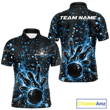 Load image into Gallery viewer, Custom Blue Splatter Music Flame Bowling Men Polo Shirt, Music Bowling Jerseys IPHW11004