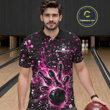 Load image into Gallery viewer, Custom Pink Splatter Music Flame Bowling Men Polo Shirt, Music Bowling Jerseys IPHW11005