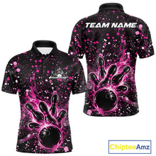 Load image into Gallery viewer, Custom Pink Splatter Music Flame Bowling Men Polo Shirt, Music Bowling Jerseys IPHW11005