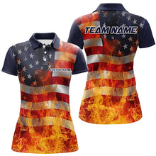 Load image into Gallery viewer, American Flag Flame Custom ladies Bowling Team Shirts, Patriotic Bowling Team Jerseys IPHW6435