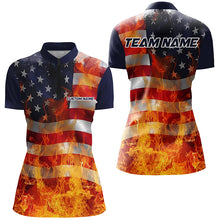Load image into Gallery viewer, American Flag Flame Custom ladies Bowling Team Shirts, Patriotic Bowling Team Jerseys IPHW6435