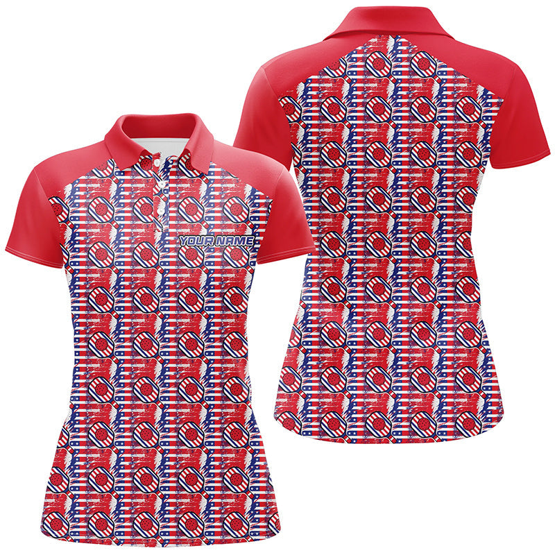 Custom American Flag Pickleball Polo Shirts, Patriotic Pickleball Jerseys For Women IPHW6942
