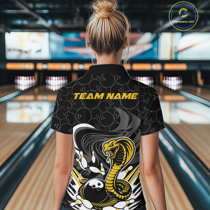 Custom Black And Yellow Cobra Snake Bowling Women Quarter-Zip Shirts, Bowling Team Shirt IPHW9699
