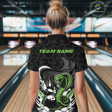 Load image into Gallery viewer, Custom Black And Green Cobra Snake Bowling Women Quarter-Zip Shirts, Bowling Team Shirt IPHW9701