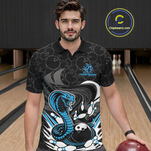 Load image into Gallery viewer, Custom Black And Blue Cobra Snake Bowling Polo Shirts For Men, Cobra Bowling Team Shirt IPHW9702