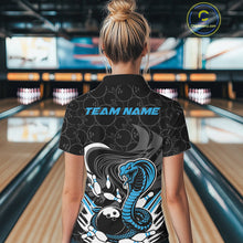 Load image into Gallery viewer, Custom Black And Blue Cobra Snake Bowling Polo Shirts For Women, Cobra Bowling Team Shirt IPHW9702