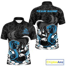 Load image into Gallery viewer, Custom Black And Blue Cobra Snake Bowling Polo Shirts For Men, Cobra Bowling Team Shirt IPHW9702