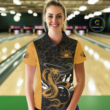 Load image into Gallery viewer, Custom Yellow Cobra Snake Bowling Team Women Polo Shirts, Bowling Pattern Shirt IPHW9703
