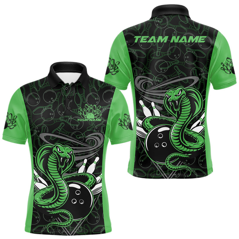 Custom Green Cobra Snake Bowling Team Men Polo Shirts, Bowling Pattern Shirt IPHW9704